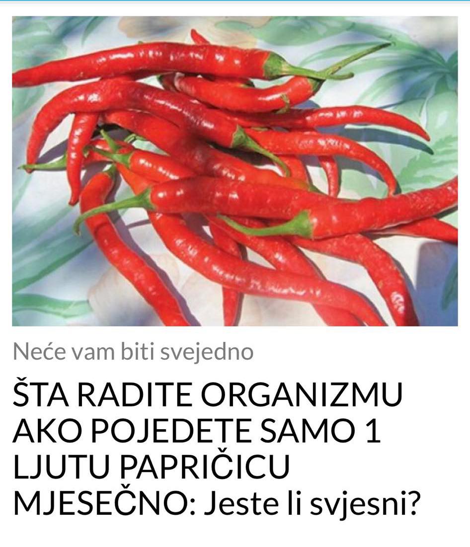 POGLEDAJTE ŠTA RADITE ORGANIZMU AKO POJEDETE SAMO 1 LJUTU PAPRIČICU MJESEČNO