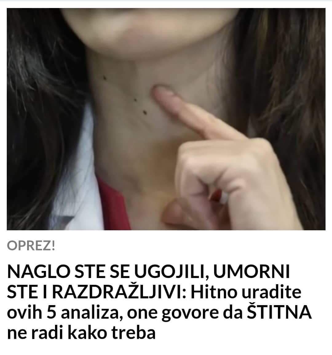 AKO STE UMORNI, RAZDRAZLJIVI ILI SE UGOJILI PROVJERITE STITNU, OVIH 5 ANALIZA CE VAM POKAZATI DA LI IMATE PROBLEM