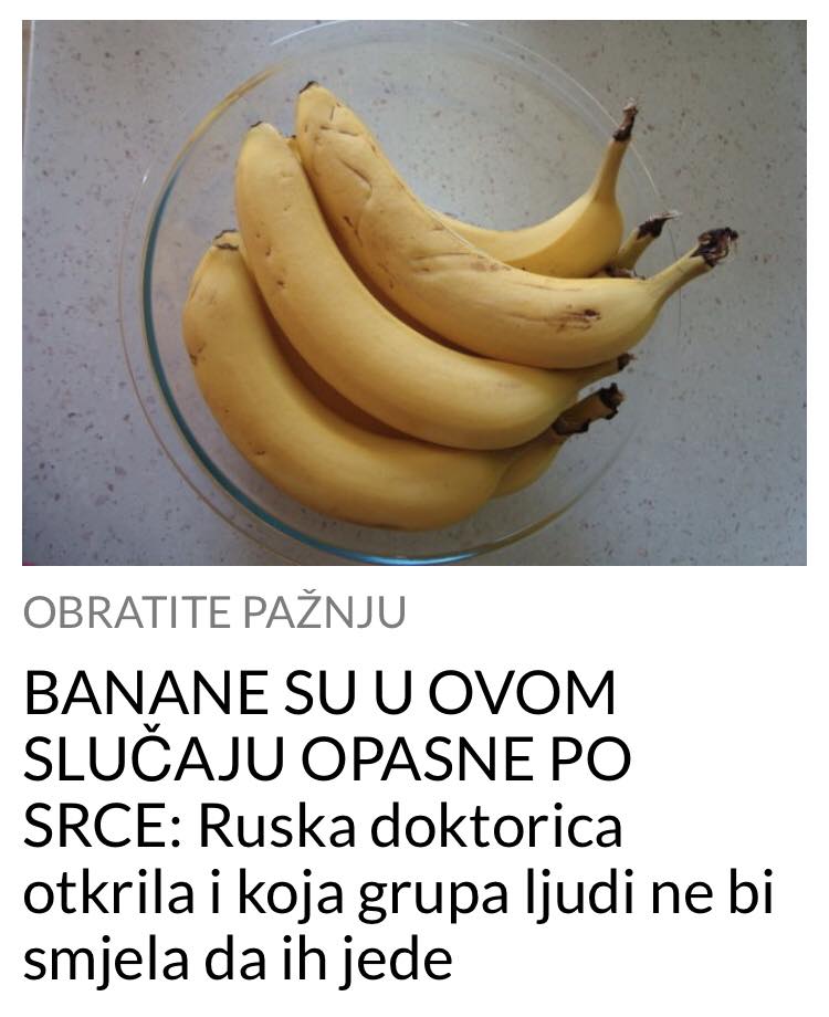 POGLEDAJTE U KOJEM SLUČAJU SU BANANE OPASNE PO SRCE