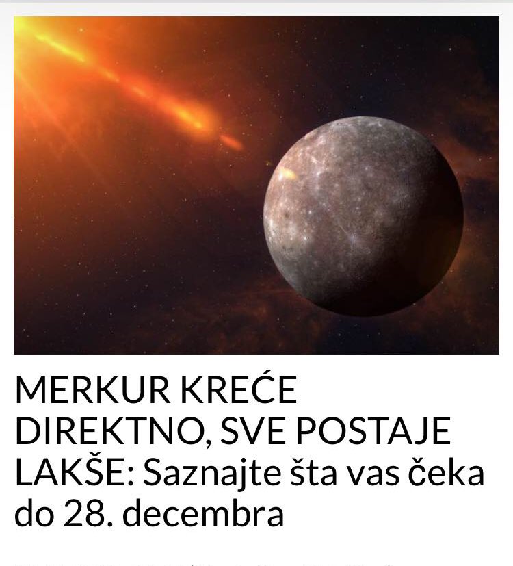 MERKUR SE POCINJE KRETATI POGLEDAJTE STA VAS CEKA DO 28 DECEMBRA