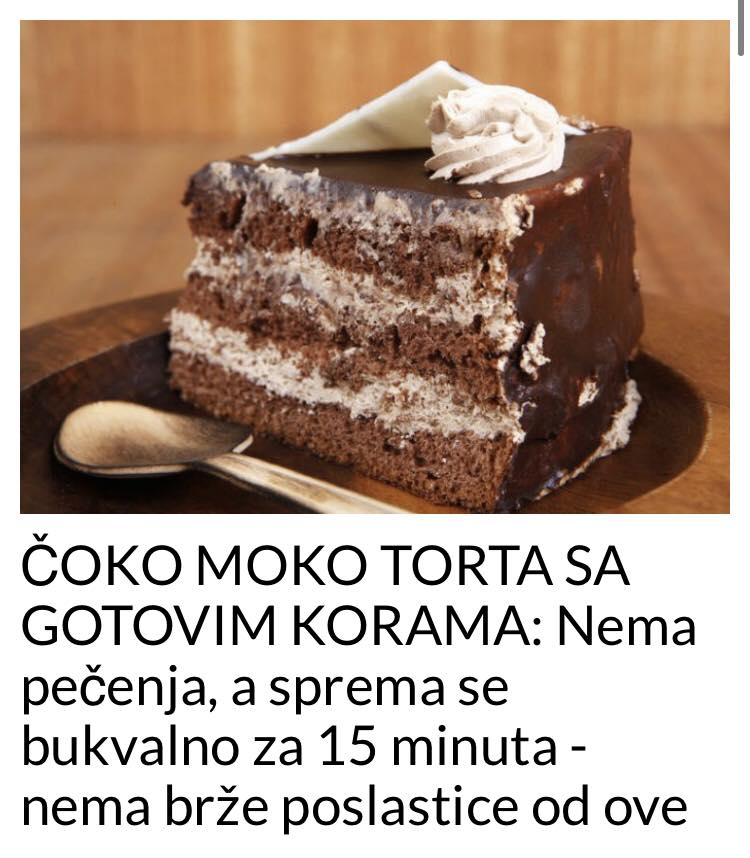 RECEPT ZA ČOKO MOKO TORTU SA GOTOVIM KORAMA