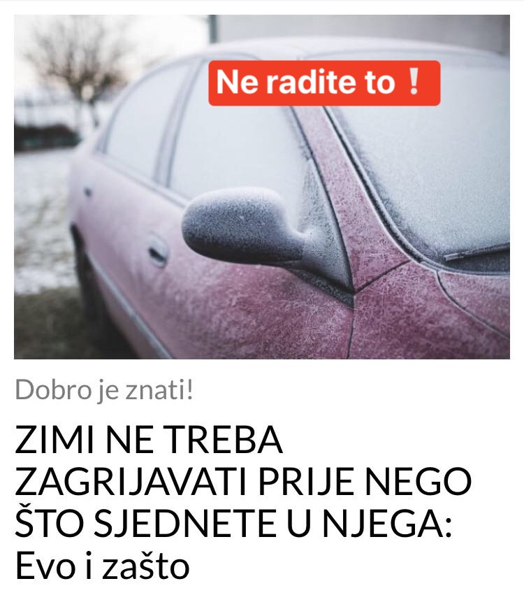 DA LI VI ZAGRIJAVATE AUTO PRIJE NEGO STO KRENETE VOZITI ?