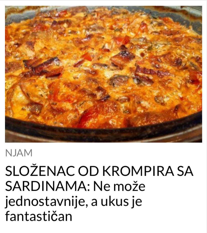 JEDNOSTAVNO A UKUSNO SLOŽENAC OD KROMPIRA SA SARDINAMA