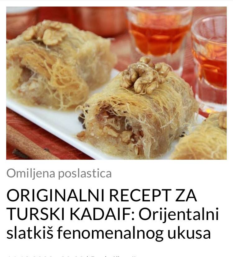 POGLEDAJTE RECEPT ZA TURSKI KADAIF FENOMENALNOG UKUSA