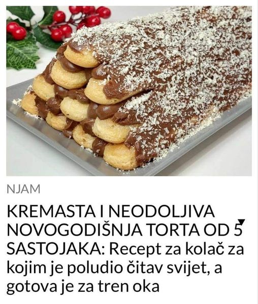 POGLEDAJTE RECEPT ZA KREMASTU I NEODOLJIVU NOVOGODIŠNJU TORTU OD 5 SASTOJAKA