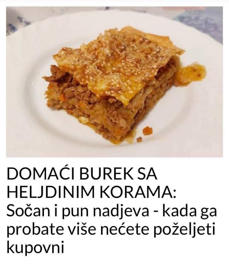 POGLEDAJTE RECEPT ZA NAJBOLJI DOMACI BUREK SA HELJDINIM KORAMA