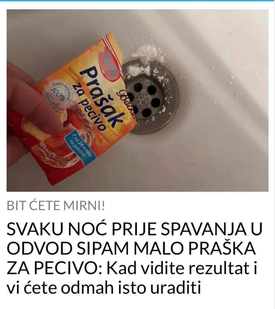 POGLEDAJTE RECEPT ZA ČIŠČENJE ODVODA UZ PRAŠAK ZA PECIVO