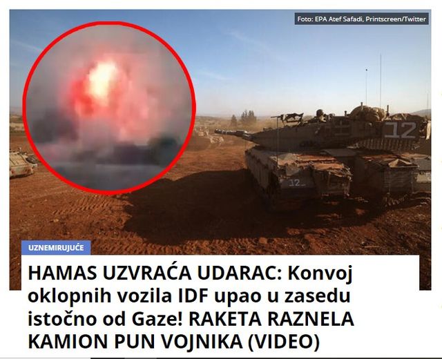 HAMAS UZVRAĆA UDARAC: Konvoj oklopnih vozila IDF upao u zasedu istočno od Gaze! RAKETA RAZNELA KAMION PUN VOJNIKA (VIDEO)