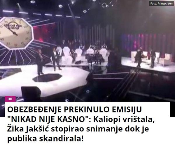 OBEZBEĐENJE PREKINULO EMISIJU “NIKAD NIJE KASNO”: Kaliopi vrištala, Žika Jakšić stopirao snimanje dok je publika skandirala!