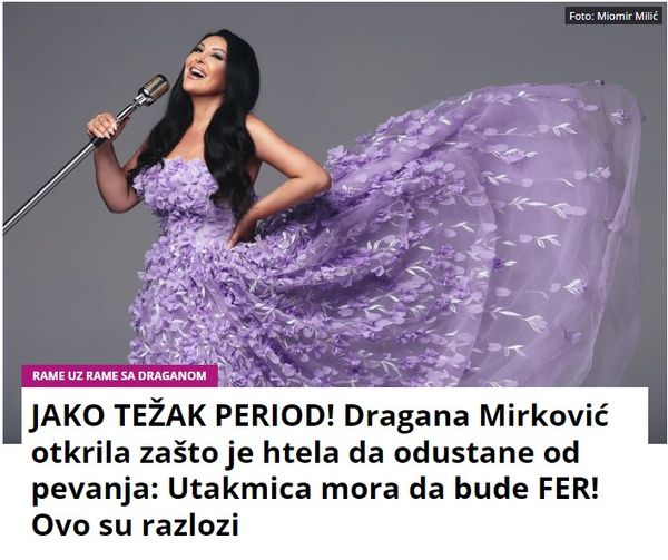 JAKO TEŽAK PERIOD! Dragana Mirković otkrila zašto je htela da odustane od pevanja: Utakmica mora da bude FER! Ovo su razlozi