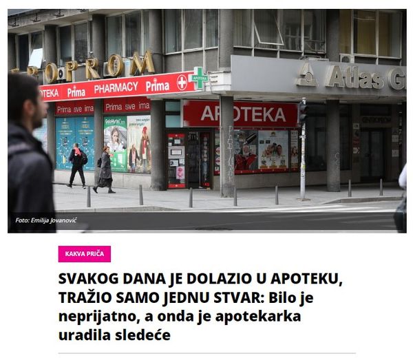 SVAKOG DANA JE DOLAZIO U APOTEKU, TRAŽIO SAMO JEDNU STVAR: Bilo je neprijatno, a onda je apotekarka uradila sledeće