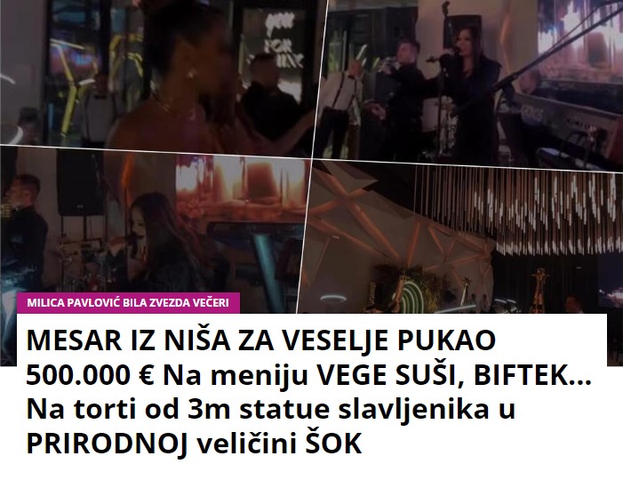 MESAR IZ NIŠA ZA VESELJE PUKAO 500.000 € Na meniju VEGE SUŠI, BIFTEK… Na torti od 3m statue slavljenika u PRIRODNOJ veličini ŠOK