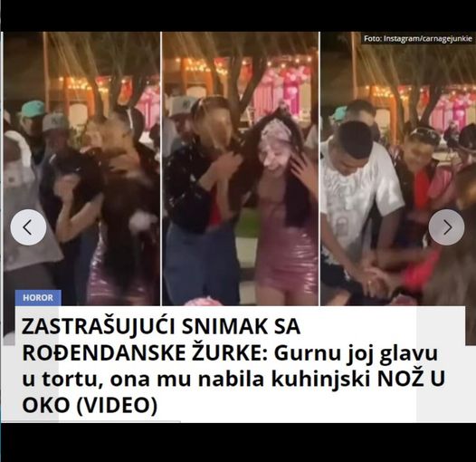 ZASTRAŠUJUĆI SNIMAK SA ROĐENDANSKE ŽURKE: Gurnu joj glavu u tortu, ona mu nabila kuhinjski NOŽ U OKO (VIDEO)