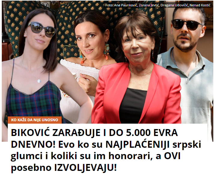 BIKOVIĆ ZARAĐUJE I DO 5.000 EVRA DNEVNO! Evo ko su NAJPLAĆENIJI srpski glumci i koliki su im honorari, a OVI posebno IZVOLJEVAJU!