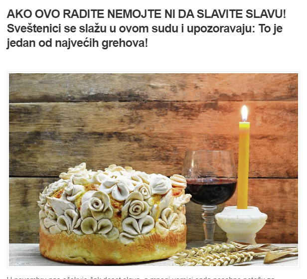 AKO OVO RADITE NEMOJTE NI DA SLAVITE SLAVU! Sveštenici se slažu u ovom sudu i upozoravaju: To je jedan od najvećih grehova!