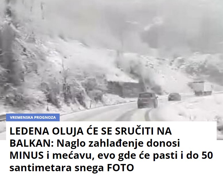 LEDENA OLUJA ĆE SE SRUČITI NA BALKAN: Naglo zahlađenje donosi MINUS i mećavu, evo gde će pasti i do 50 santimetara snega FOTO