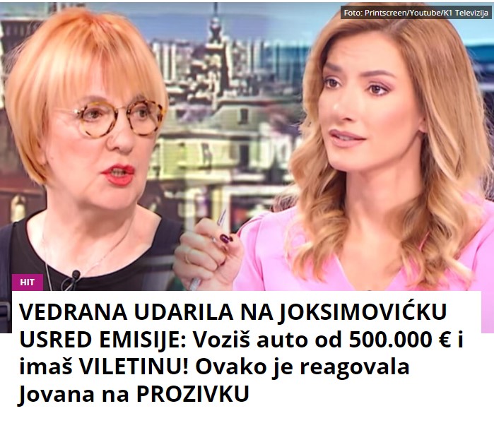 VEDRANA UDARILA NA JOKSIMOVIĆKU USRED EMISIJE: Voziš auto od 500.000 € i imaš VILETINU! Ovako je reagovala Jovana na PROZIVKU