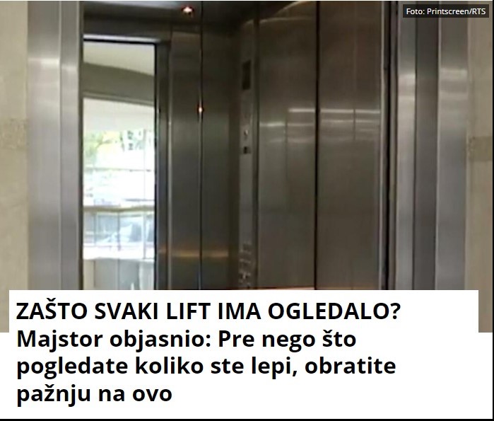 ZAŠTO SVAKI LIFT IMA OGLEDALO? Majstor objasnio: Pre nego što pogledate koliko ste lepi, obratite pažnju na ovo