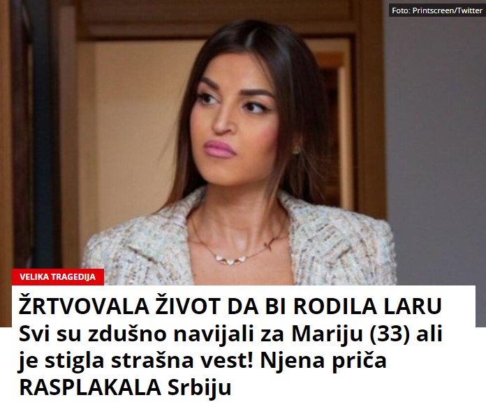 ŽRTVOVALA ŽIVOT DA BI RODILA LARU Svi su zdušno navijali za Mariju (33) ali je stigla strašna vest! Njena priča RASPLAKALA Srbiju