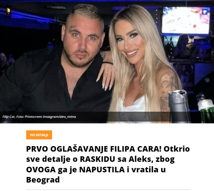 PRVO OGLAŠAVANJE FILIPA CARA! Otkrio sve detalje o RASKIDU sa Aleks, zbog OVOGA ga je NAPUSTILA i vratila u Beograd