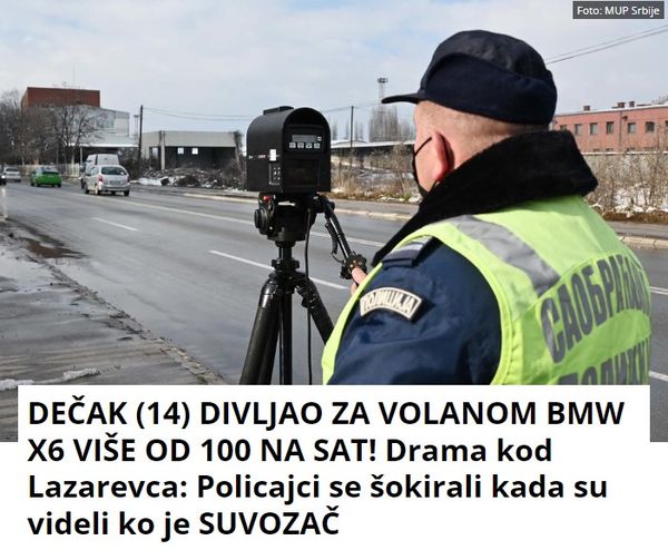 DEČAK (14) DIVLJAO ZA VOLANOM BMW X6 VIŠE OD 100 NA SAT! Drama kod Lazarevca: Policajci se šokirali kada su videli ko je SUVOZAČ