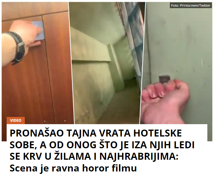 PRONAŠAO TAJNA VRATA HOTELSKE SOBE, A OD ONOG ŠTO JE IZA NJIH LEDI SE KRV U ŽILAMA I NAJHRABRIJIMA: Scena je ravna horor filmu