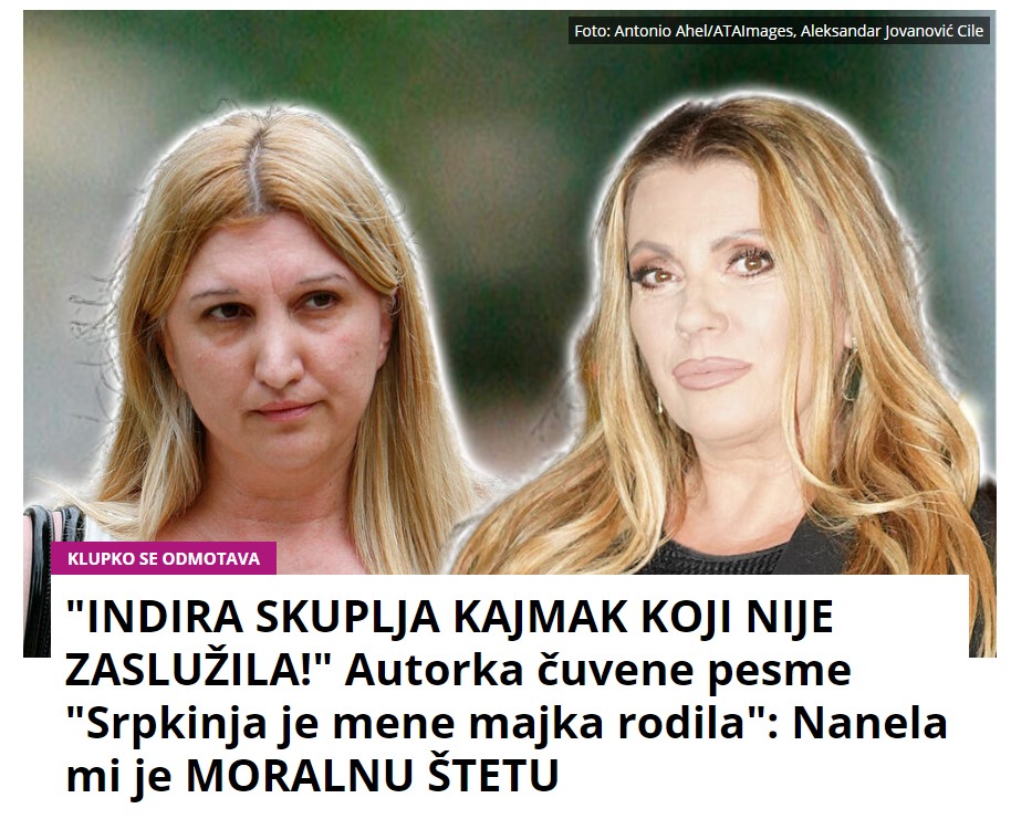 “INDIRA SKUPLJA KAJMAK KOJI NIJE ZASLUŽILA!” Autorka čuvene pesme “Srpkinja je mene majka rodila”: Nanela mi je MORALNU ŠTETU