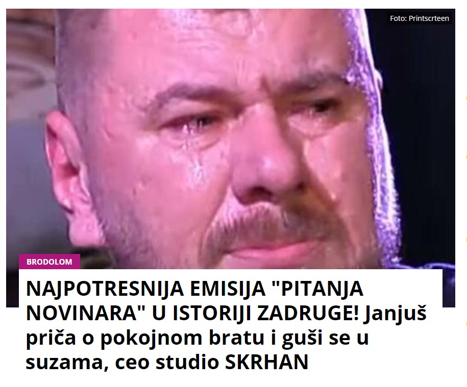 NAJPOTRESNIJA EMISIJA “PITANJA NOVINARA” U ISTORIJI ZADRUGE! Janjuš priča o pokojnom bratu i guši se u suzama, ceo studio SKRHAN