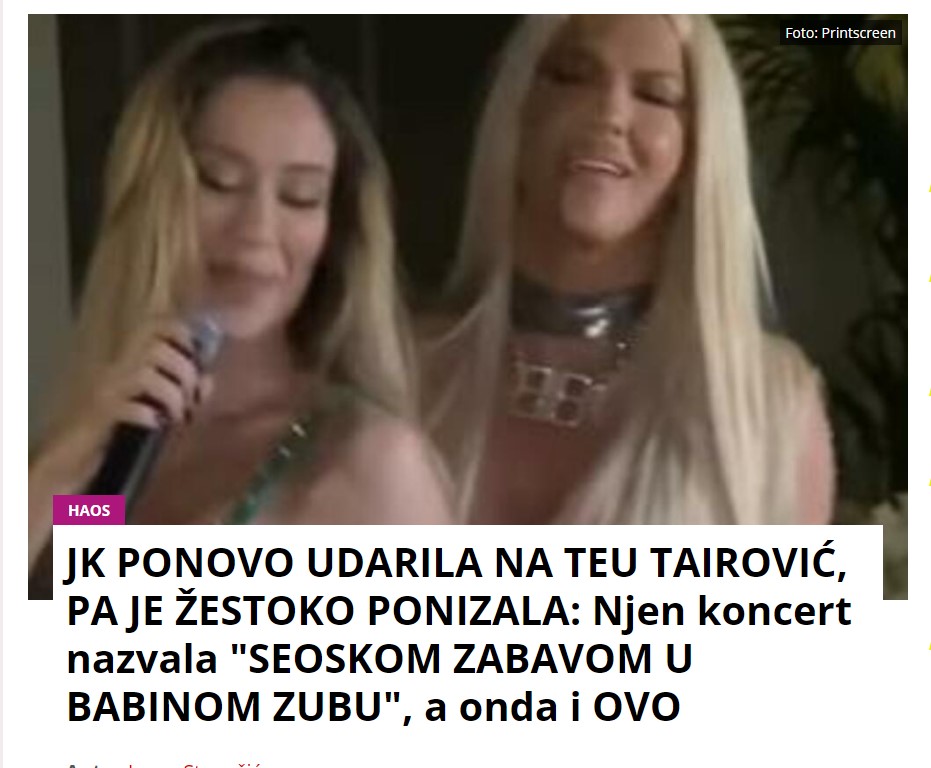 JK PONOVO UDARILA NA TEU TAIROVIĆ, PA JE ŽESTOKO PONIZALA: Njen koncert nazvala “SEOSKOM ZABAVOM U BABINOM ZUBU”, a onda i OVO