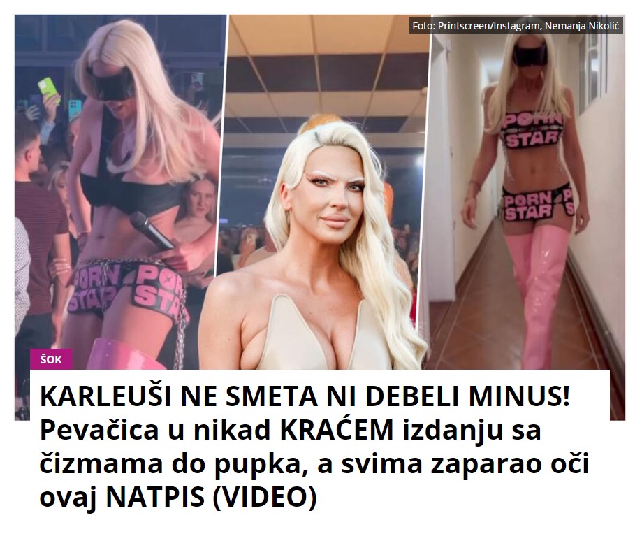 KARLEUŠI NE SMETA NI DEBELI MINUS! Pevačica u nikad KRAĆEM izdanju sa čizmama do pupka, a svima zaparao oči ovaj NATPIS (VIDEO)