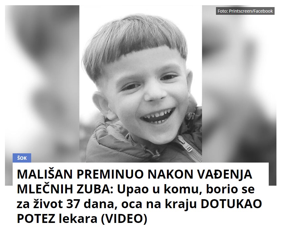 MALIŠAN PREMINUO NAKON VAĐENJA MLEČNIH ZUBA: Upao u komu, borio se za život 37 dana, oca na kraju DOTUKAO POTEZ lekara (VIDEO)