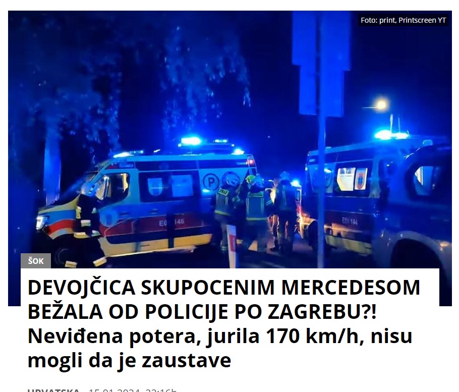 DEVOJČICA SKUPOCENIM MERCEDESOM BEŽALA OD POLICIJE PO ZAGREBU?! Neviđena potera, jurila 170 km/h, nisu mogli da je zaustave