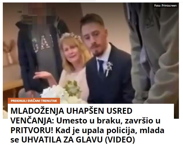 MLADOŽENJA UHAPŠEN USRED VENČANJA: Umesto u braku, završio u PRITVORU! Kad je upala policija, mlada se UHVATILA ZA GLAVU (VIDEO)