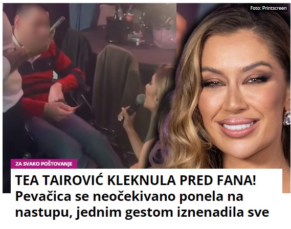 TEA TAIROVIĆ KLEKNULA PRED FANA! Pevačica se neočekivano ponela na nastupu, jednim gestom iznenadila sve