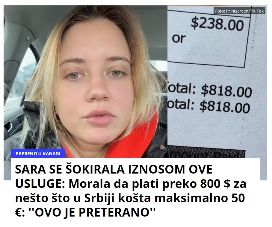 SARA SE ŠOKIRALA IZNOSOM OVE USLUGE: Morala da plati preko 800 $ za nešto što u Srbiji košta maksimalno 50 €: ”OVO JE PRETERANO”