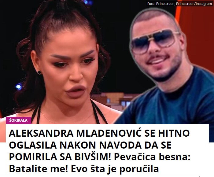 ALEKSANDRA MLADENOVIĆ SE HITNO OGLASILA NAKON NAVODA DA SE POMIRILA SA BIVŠIM! Pevačica besna: Batalite me! Evo šta je poručila