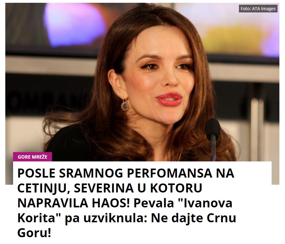 POSLE SRAMNOG PERFOMANSA NA CETINJU, SEVERINA U KOTORU NAPRAVILA HAOS! Pevala “Ivanova Korita” pa uzviknula: Ne dajte Crnu Goru!