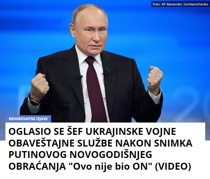 OGLASIO SE ŠEF UKRAJINSKE VOJNE OBAVEŠTAJNE SLUŽBE NAKON SNIMKA PUTINOVOG NOVOGODIŠNJEG OBRAĆANJA “Ovo nije bio ON” (VIDEO)