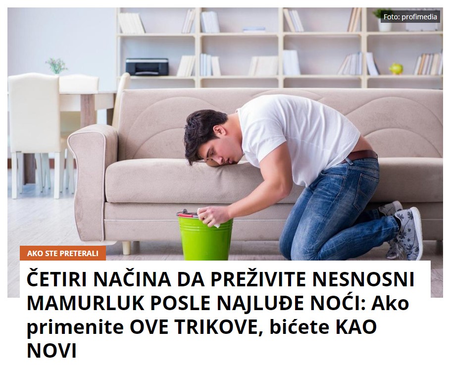 ČETIRI NAČINA DA PREŽIVITE NESNOSNI MAMURLUK POSLE NAJLUĐE NOĆI: Ako primenite OVE TRIKOVE, bićete KAO NOVI