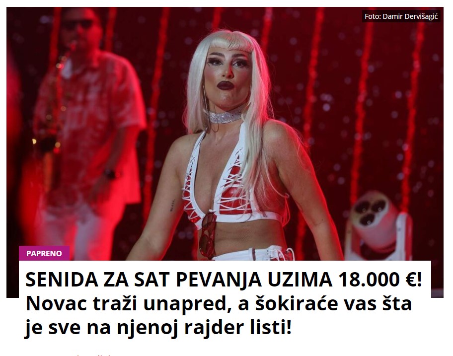 Senida uzima 18.000 evra za sat vremena, rajder lista puna zahteva