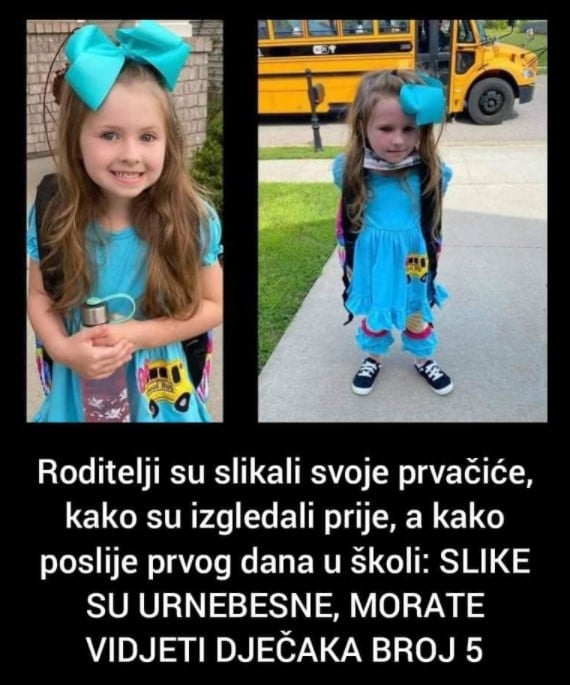 Roditelji su slikali svoje prvačiće, kako su izgledali prije, a kako poslije prvog dana u školi: SLIKE SU URNEBESNE, MORATE VIDJETI DJEČAKA BROJ 5