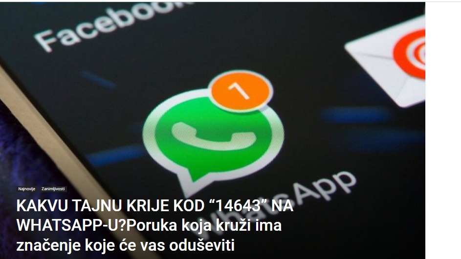 KAKVU TAJNU KRIJE KOD “14643” NA WHATSAPP-U?Poruka koja kruži ima značenje koje će vas oduševiti