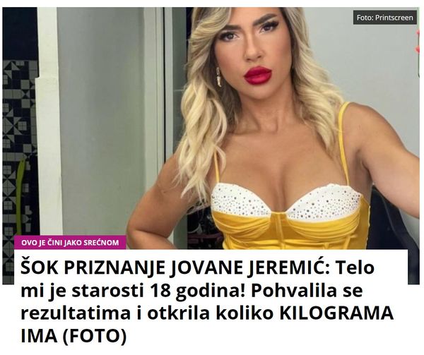 ŠOK PRIZNANJE JOVANE JEREMIĆ: Telo mi je starosti 18 godina! Pohvalila se rezultatima i otkrila koliko KILOGRAMA IMA (FOTO)