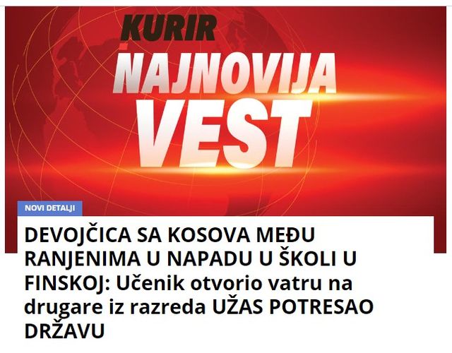 DEVOJČICA SA KOSOVA MEĐU RANJENIMA U NAPADU U ŠKOLI U FINSKOJ: Učenik otvorio vatru na drugare iz razreda?! UŽAS POTRESAO DRŽAVU