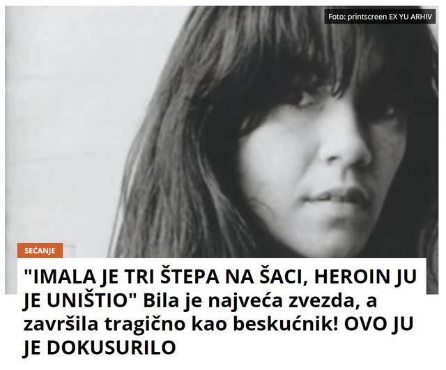 “IMALA JE TRI ŠTEPA NA ŠACI, HEROIN JU JE UNIŠTIO” Bila je najveća zvezda, a završila tragično kao beskućnik! OVO JU JE DOKUSURILO