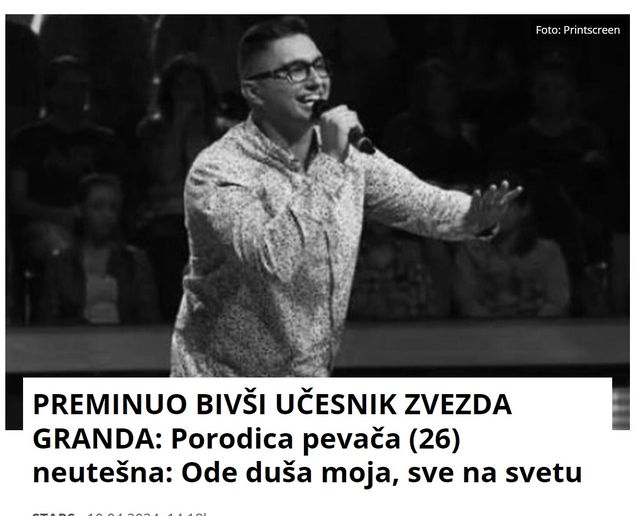 PREMINUO BIVŠI UČESNIK ZVEZDA GRANDA: Porodica pevača (26) neutešna: Ode duša moja, sve na svetu