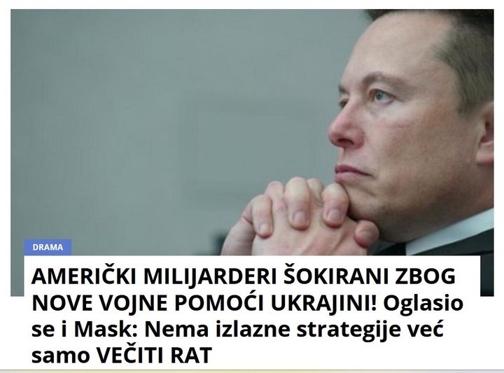 AMERIČKI MILIJARDERI ŠOKIRANI ZBOG NOVE VOJNE POMOĆI UKRAJINI! Oglasio se i Mask: Nema izlazne strategije već samo VEČITI RAT