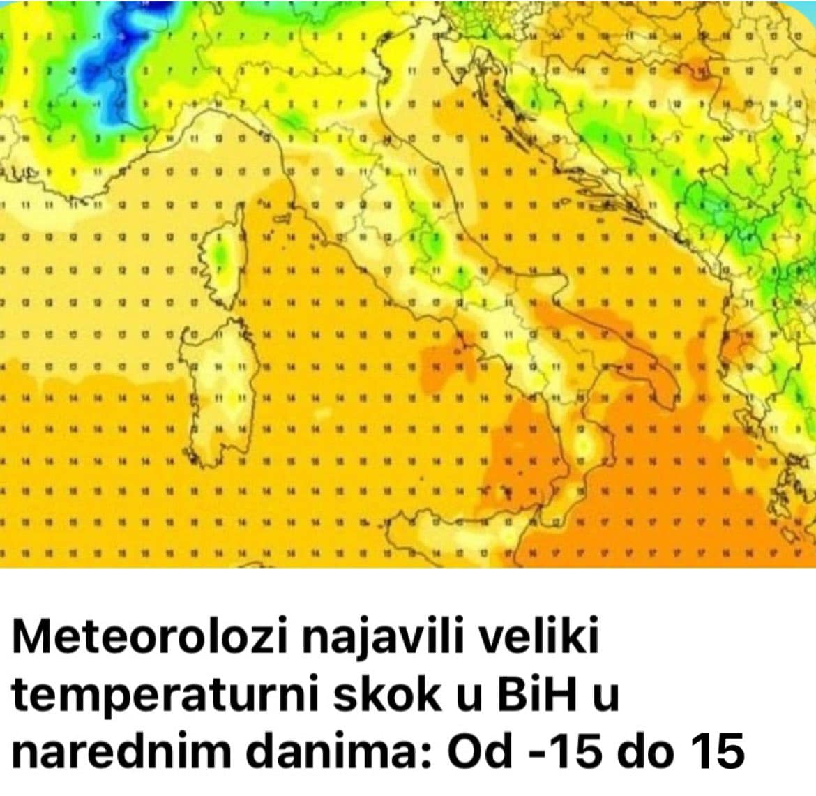 Meteorolozi najavili veliki temperaturni skok u BiH u narednim danima: Od -15 do 15 stepeni