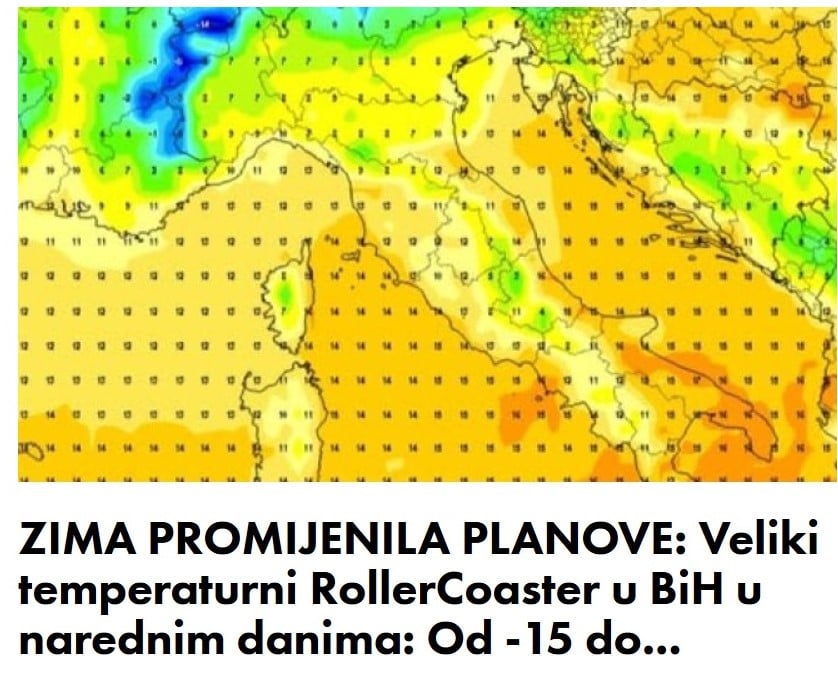 ZIMA PROMIJENILA PLANOVE:  Veliki temperaturni RollerCoaster u narednim danima: Od -15 do +15